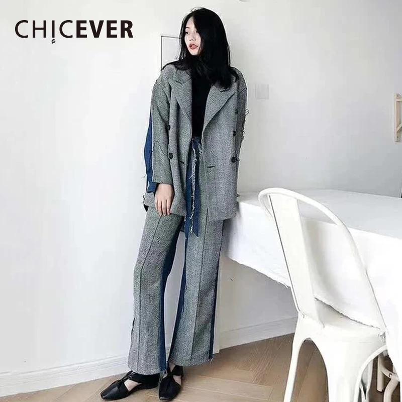 CHICEVER Женский костюм комплект из двух предметов лоскутное джинсовый нагрудный