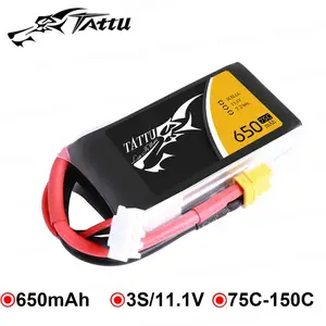 Аккумулятор Tattu Lipo 650 мАч Lipo 3S 75C, 11,1 В XT30, полимерный аккумулятор для дрона, вертолета, FPV Quadcopter
