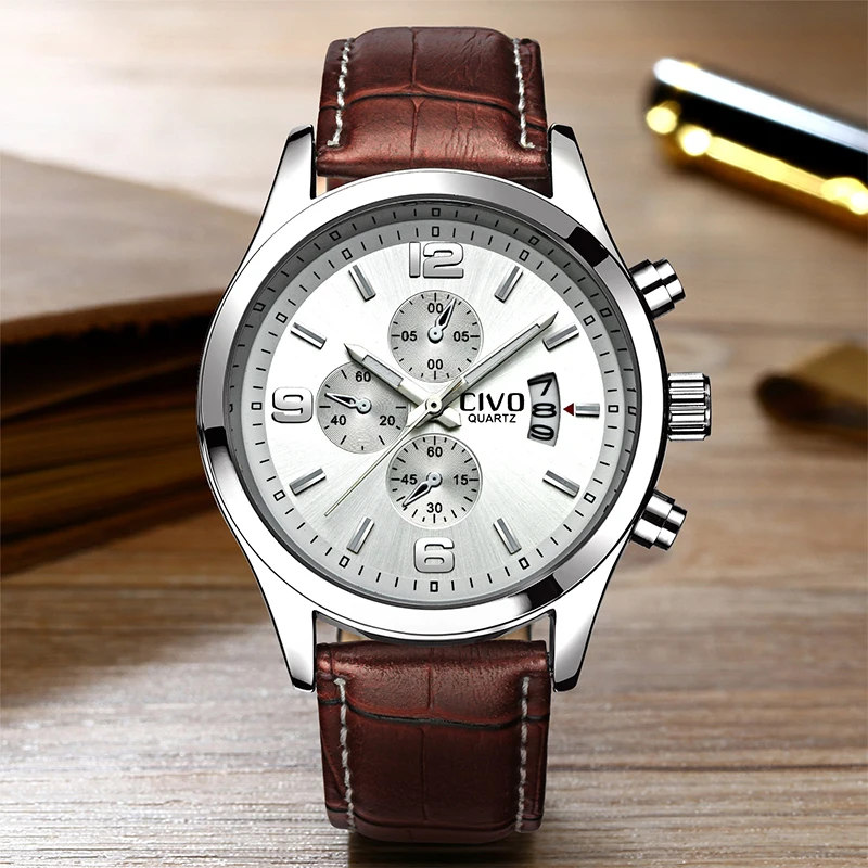 CIVO Reloj Hombre коричневые мужские часы из натуральной кожи водонепроницаемые