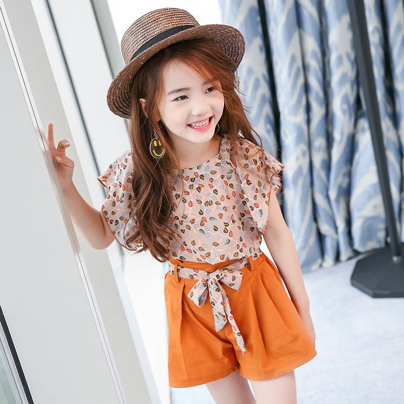 

2021 New Summer Brand Baby Kid Girl Floral Outfits Little Girls Lovely Tops+Shorts 2Pcs Clothing Set 3-12T Summer Clothes