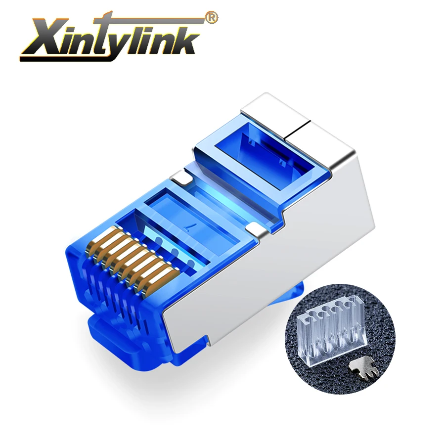 xintylink blue rj45 connector cat6 rg rj 45 ethernet cable plug 8P8C cat 6 rg45 shielded network stp modular keystone jack 50pcs