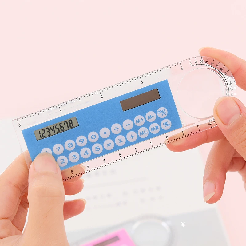 3 In 1 Small Arithmetic with Solar Energy Magnifier Function Creative Student Supply Drawing Painting Cute Ruler With Calculator |
