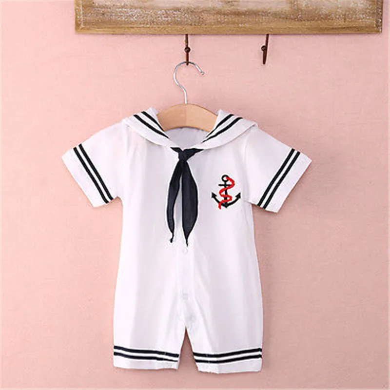 2019 Kids Baby Boy Girl Navy Style Sailor Romper Jumpsuit Clothes Outfit Infant Short Sleeve 4-18M Cotton Clothing | Детская одежда и