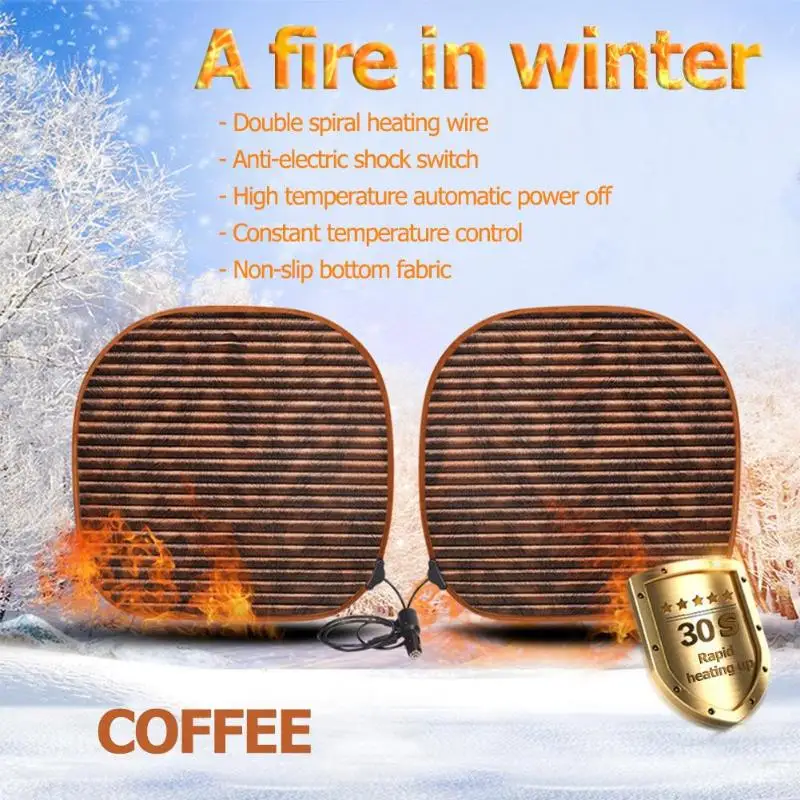 2pcs Winter Car Electric Heated Cushions 12V Auto Seat Heating Pad Covers Double spiral heating wire | Автомобили и мотоциклы