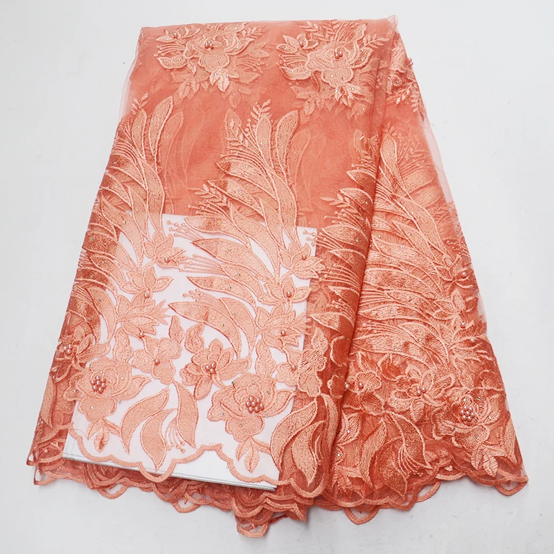 

African lace fabric 2019 embroidered Nigerian lace fabrics high quality beaded french tulle lace with stones for wedding party