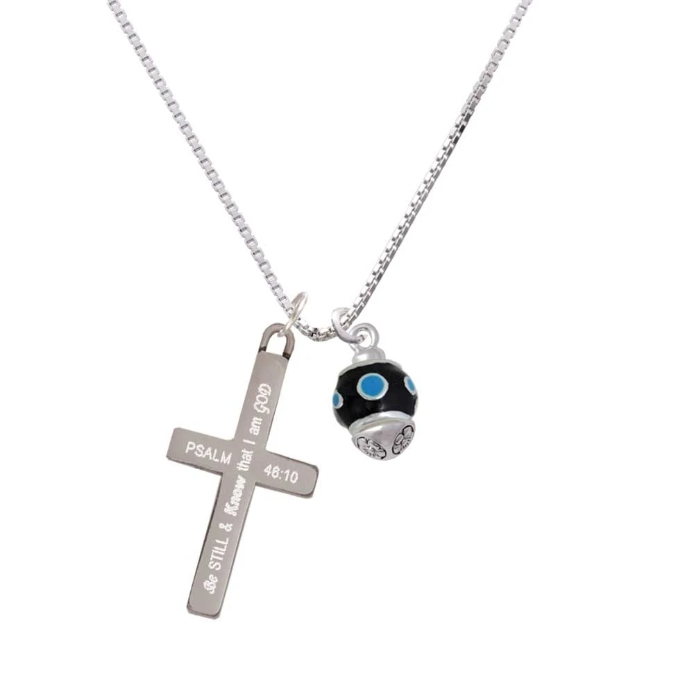 Ярко синий горошек на черном спиннере Be Still and Know cross necklace|Подвески| |