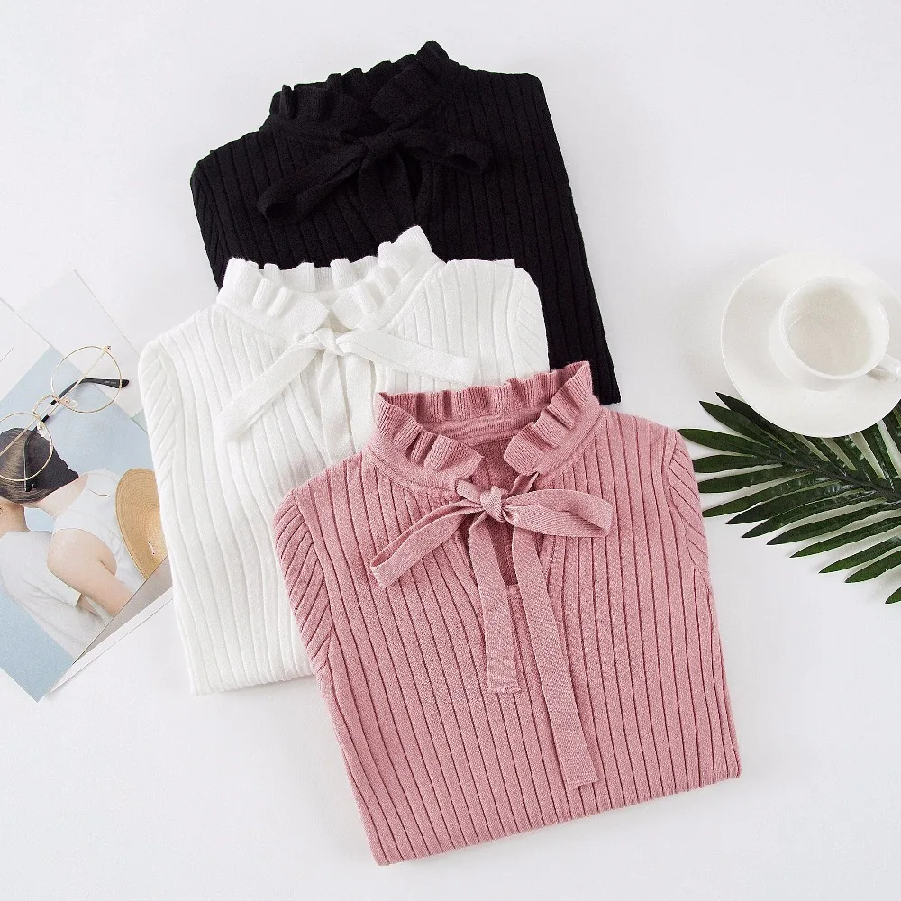 

Autumn Women Sweater New Slim Winter Knitted Sweater Flare Long Sleeve Knitting Pullover Lace Up Womens Sweaters 15