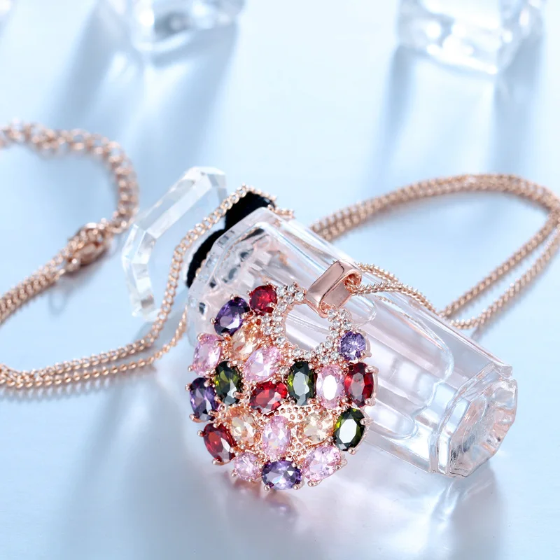 Original Crystal Colorful Pendant Round Colored Necklace European and American high-end Fashion Jewelry for women | Украшения и