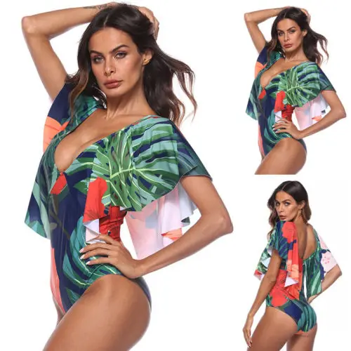 Женская цельная пляжная одежда купальник пуш ап монокини бикини плюс размер