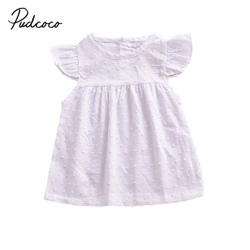 2019 Brand Toddler Infant Baby Girls Tutu Dresses Summer New White Solid Fly Sleeve Spotted Holiday Sundress Dress Clothes 3M-3Y | Детская