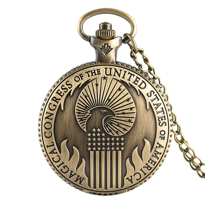 

Fantastic Beasts and Where to Find Vintage Quartz Pocket Watch Magical Congress of the United States of America Necklace Pendant