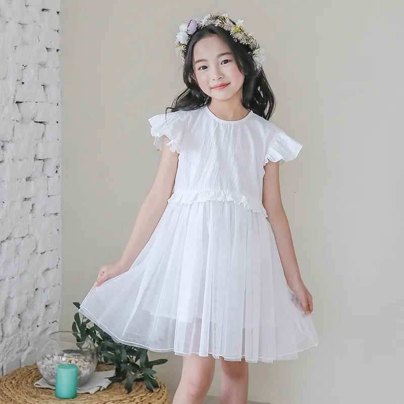 Mesh Ruffles Patchwork Kids Clothes Dresses Wedding Party White Baby Girl Formal Dress Summer 2019 New Fashion Children Clothing | Детская