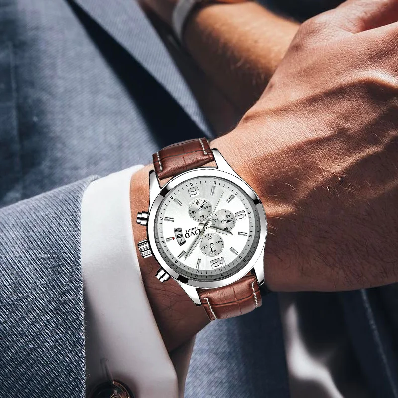 

CIVO Mens Watches Brown Genuine Leather Waterproof Analogue Quartz Wrist Watches Business Casual Man Clock Relogio Masculino
