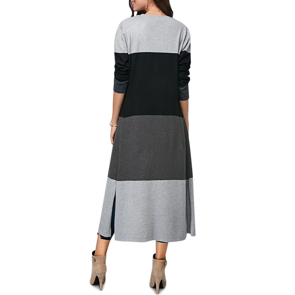 Cardigan Women Coats Open Stitch Female Elegant X-Long Trench Pocket Loose Autumn Winter Cardigans Patchwork Outerwear | Женская одежда