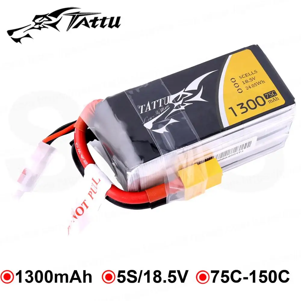 Литий полимерный аккумулятор tattu 1300 мАч 18 5 в Lipo 5S Батарея 75C 150C XT60 штекер