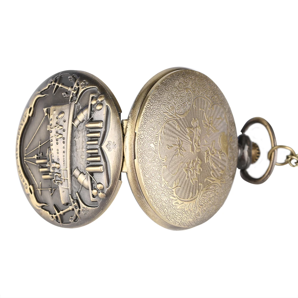 Retro Men's Pocket Watch Ancient Warships Quartz Watches for Boy 3D Relief Pattern Necklace Teenager | Наручные часы