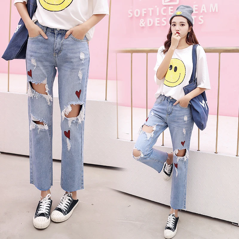 Модные новые весенние женские джинсы с дырками джинсовые штаны высокой талией