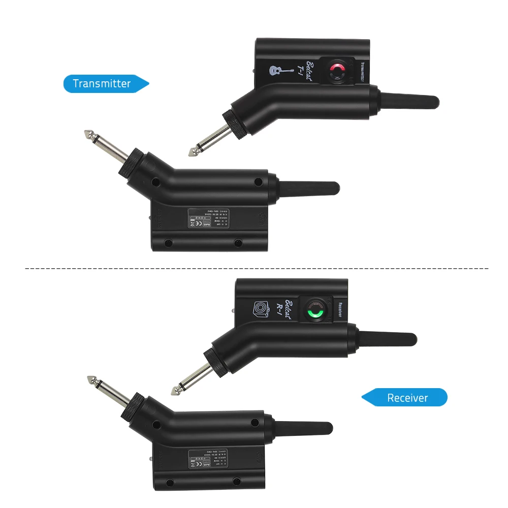 

Belcat T1R1 UHF Guitar Wireless System Rechargeable Electric Guitar Transmitter Receiver Max.100M Range with USB Cable Carry Bag