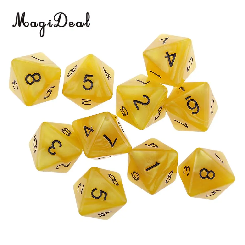 MagiDeal 10 шт./лот 8 односторонние акриловые кости D8 многогранные для вечерние
