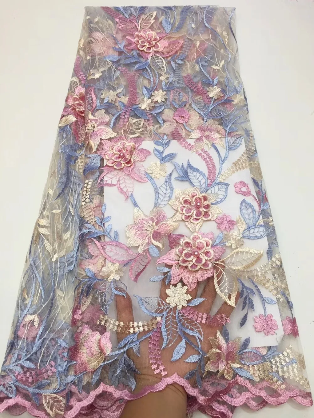 

Fashion African 3D lace fabric 2019 high quality embroidered beaded applique french tulle 3D flower lace Nigerian lace fabrics
