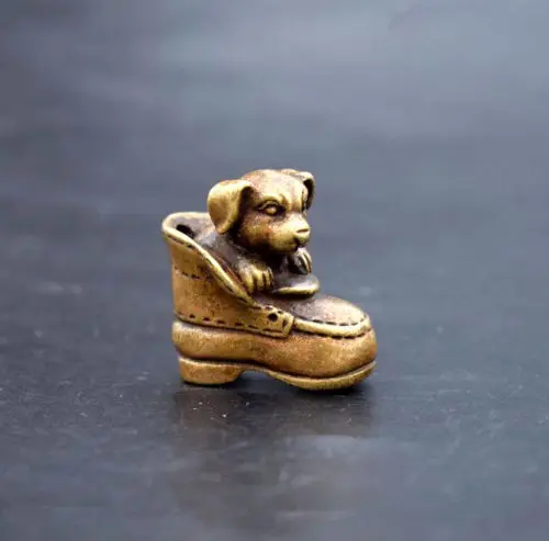 Китайская коллекция archaize Латунь собака сидя на обуви маленькая статуя | Дом и сад