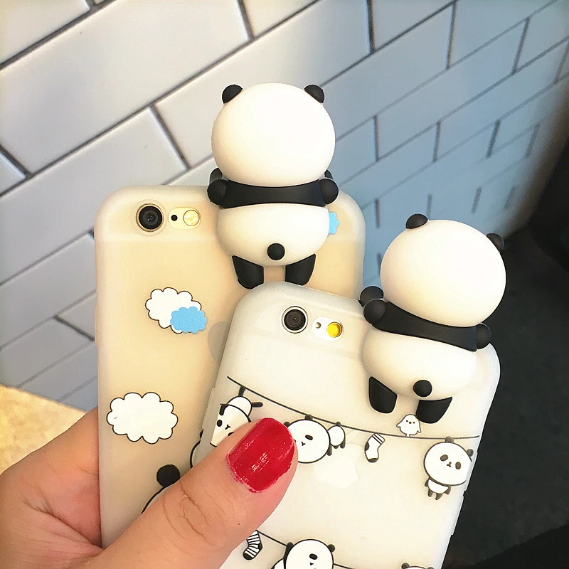 KISSCASE Cute Panda Case For iPhone X 6S 7 8 Plus Silicone Phone With String Transparent Coque 6 Funda |