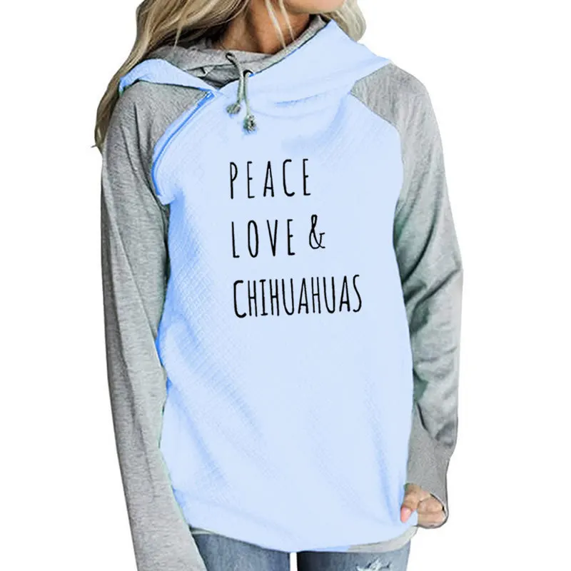 2018 Новая мода PEACE LOVE CHIHUAHUAS печать Kawaii Толстовка Femmes женское худи свободный хлопок