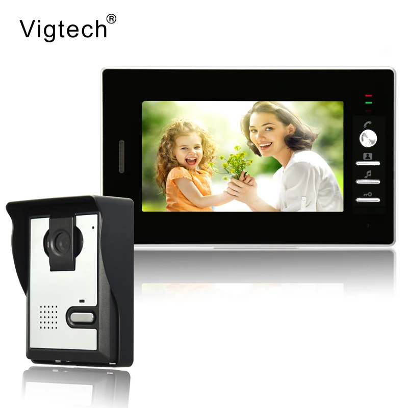 Vigtech Visual Intercom Doorbell 7''TFT LCD Wired Video Door Phone System Indoor Monitor 700TVL Outdoor IR Camera Support Unlock