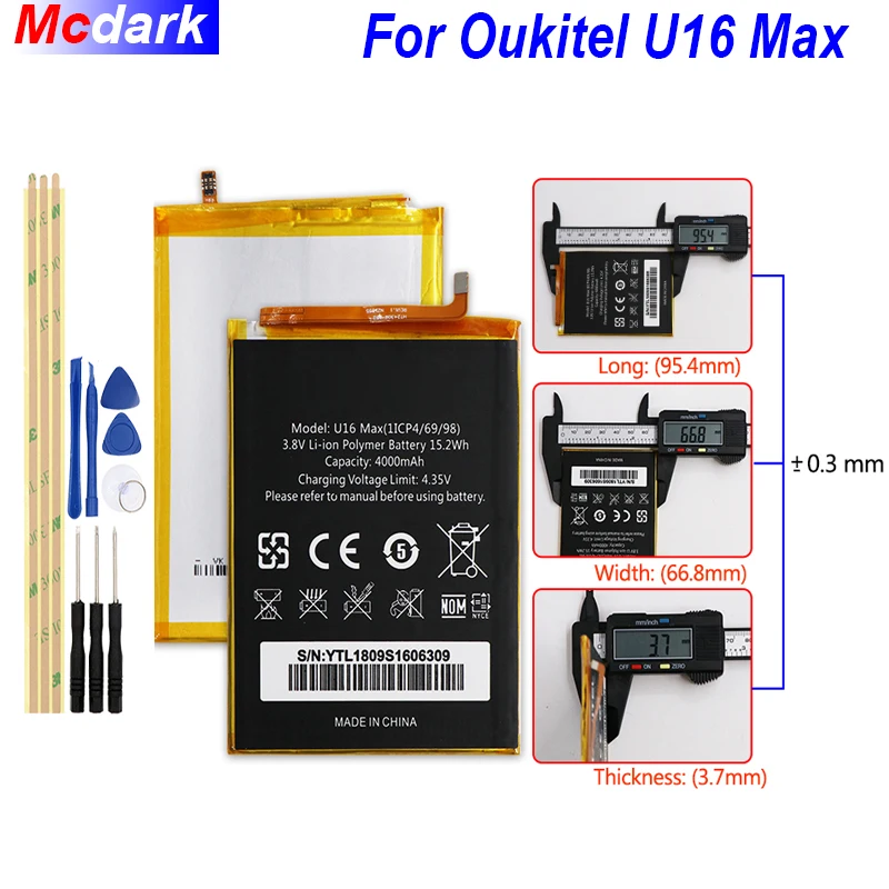 Резервный аккумулятор Mcdark 4000 мАч для Oukitel U16 Max аккумуляторная батарея AKKU ACCU mone