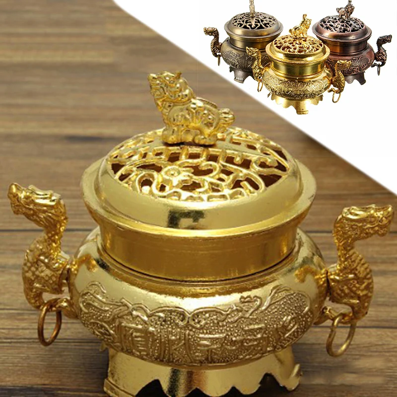 Alloy Incense Burner Double Dragon Type Hollow Cap Censer Cone Holder Decoration | Burners