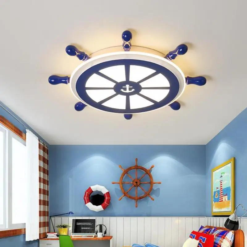 

kid's Blue sailing lamp lighting children room Led ceiling light fixtures dining room bedroom wood bamboo ceiling lamp Led