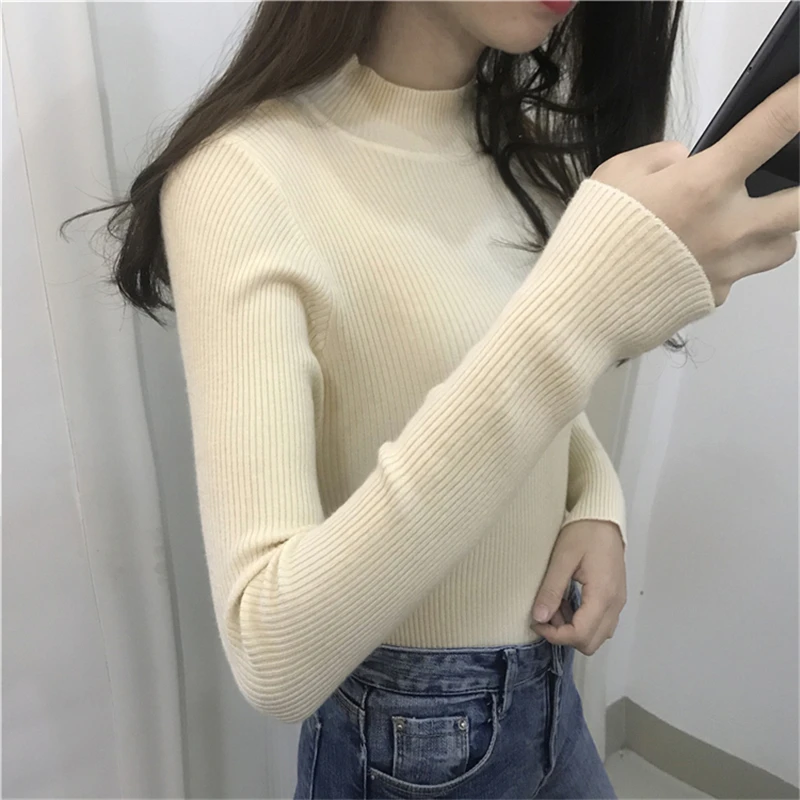 Fashion Women Turtleneck Pullover Sweater Winter Tops Jumper Casual Knitted Bottoming Shirt Elastic Sweaters | Женская одежда