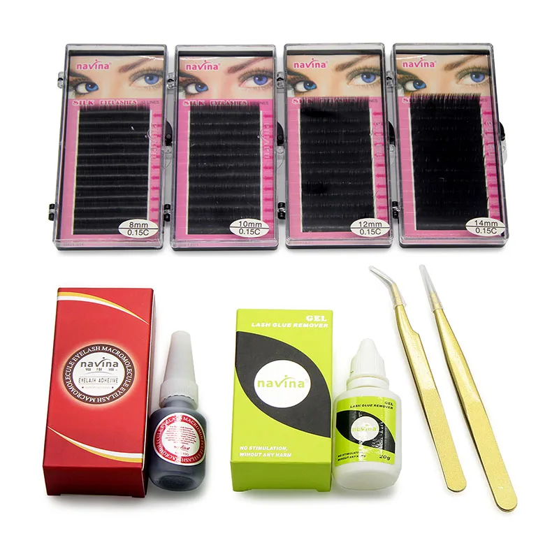 

Navina 8pcs/Set Eyelash Extension Training Kit 4pcs*Silk Eyelashes(8/10/12/14mm)+1pc*Eyelash Glue+1pc*Safe Remover+2pcs*Tweezers