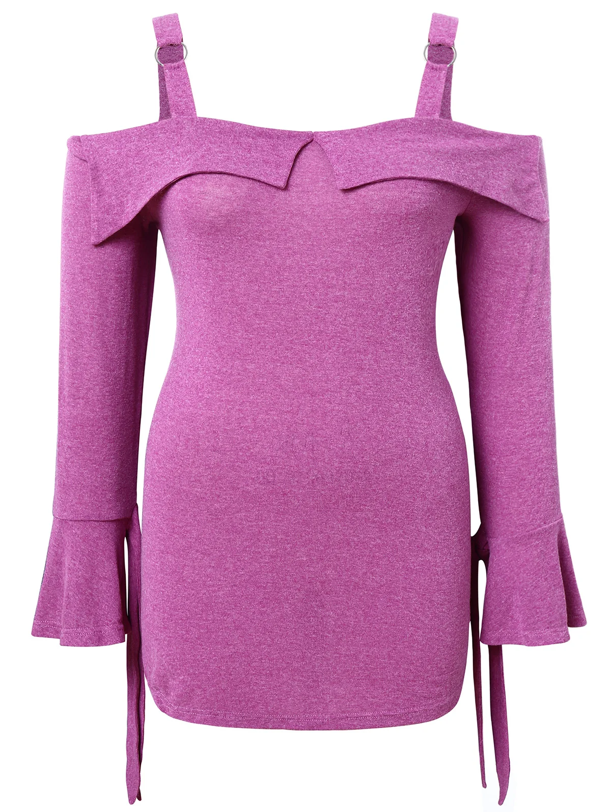 Wipalo Women Plus Size Square Neck Flare Long Sleeve T-Shirt Spaghetti Strap Cold Shoulder Casual Solid Tees Ladies Spring Tops | Женская