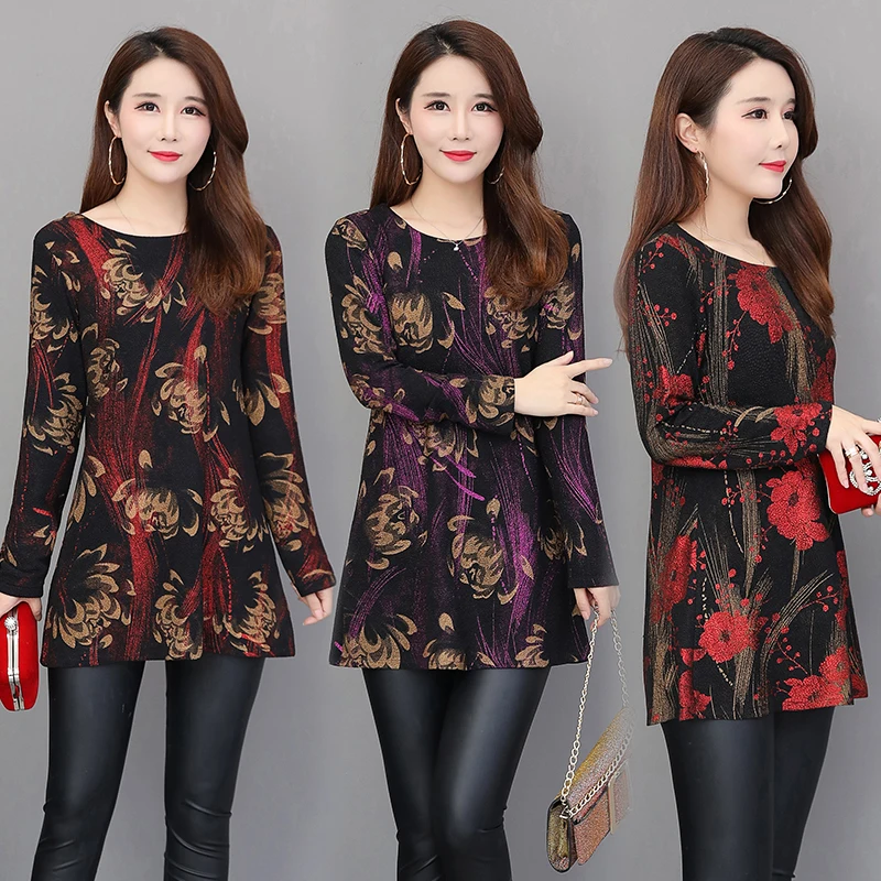 Basic Shirts Blouse Hot Sales Women Fashion Long Sleeve Elegant Lady Temperament Floral Printed Vintage Lace Tunic 4XL 3X | Женская