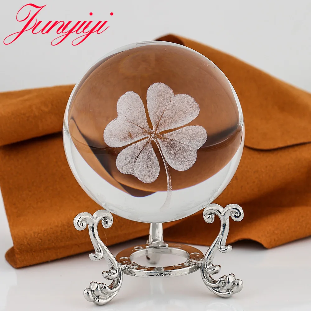 Четыре листа клевера хрустальный шар 3D лазерная гравировка миниатюрные