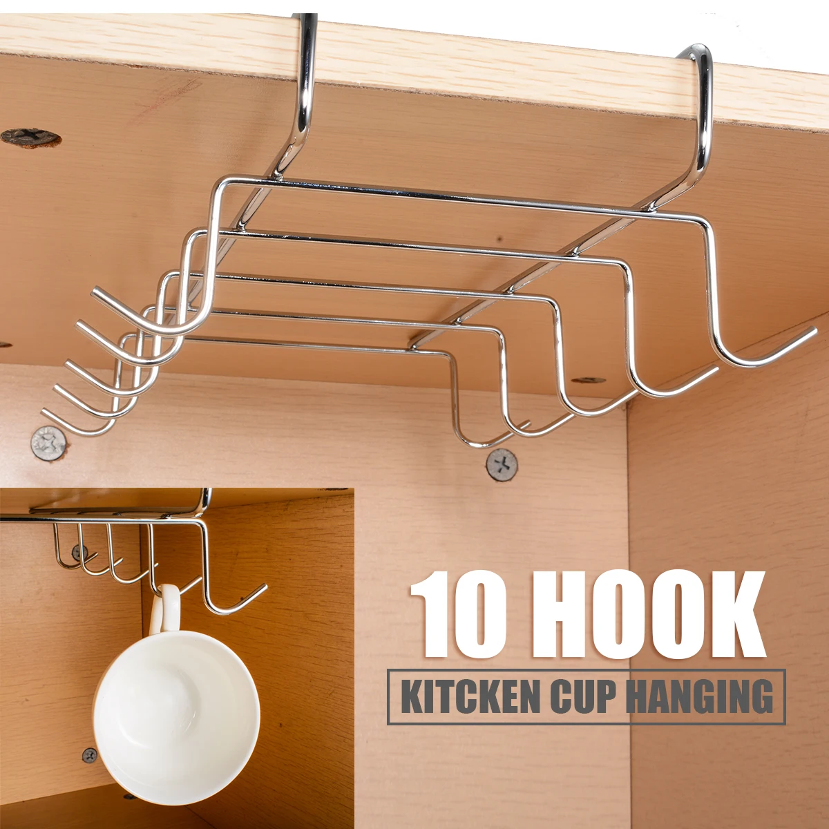 

Kitchen Storage 10 Hook Cup Hanging Bracket Holders For Insetting Coffee Cups Clothes Coat Rack Kitchen New