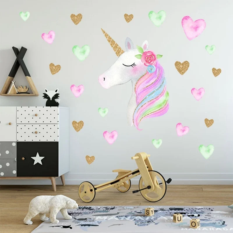 Cartoon Cute Unicorns Star Heart Wall Stickers Wallpaper DIY Vinyl Home Decals Kids Living Room Bedroom Girls Decor | Дом и сад