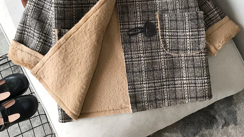 Girl Overcoat Winter New Fashion Houndstooth Wool Coat for Girls Teens Autumn Jacket Warm Long Outerwear Children Windproof | Детская