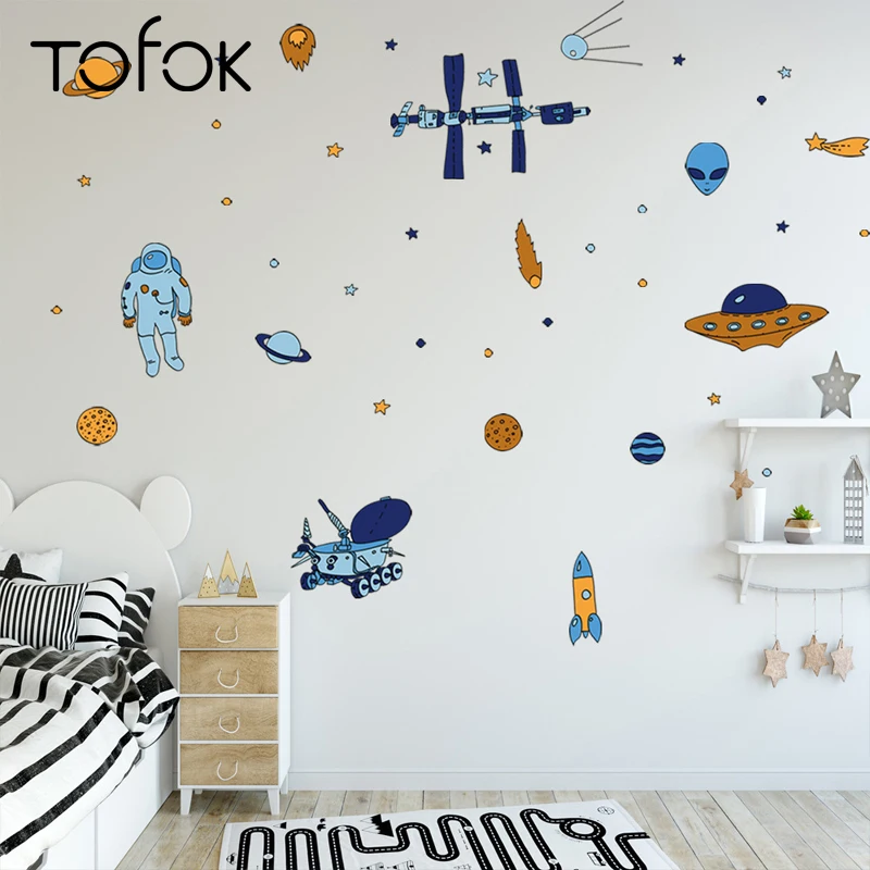Tofok ПВХ мультфильм космическая ракета НЛО самолет настенный стикер для детской