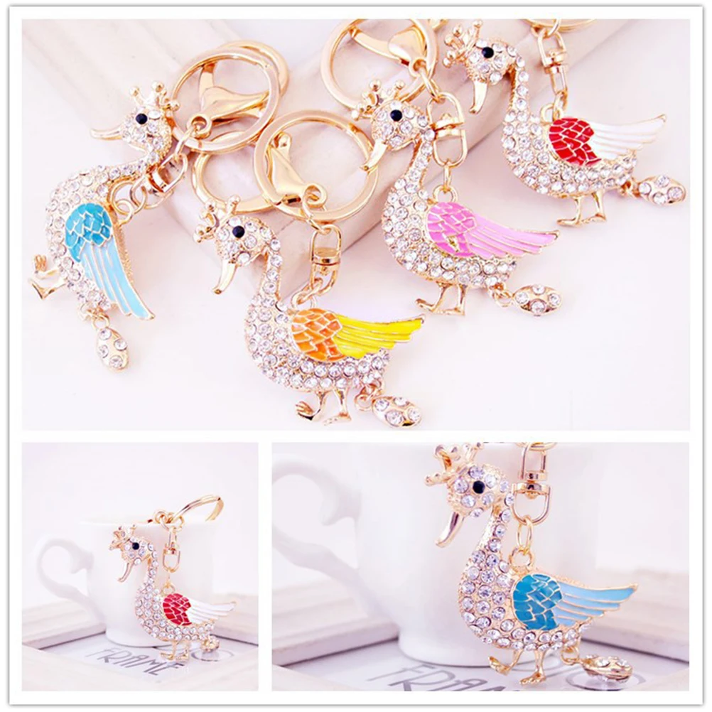 1pcs Duck Rhinestone Keychain Charming Cute Hanging Car Keyring Purse Bag Pendant Decoration Random Color | Автомобили и