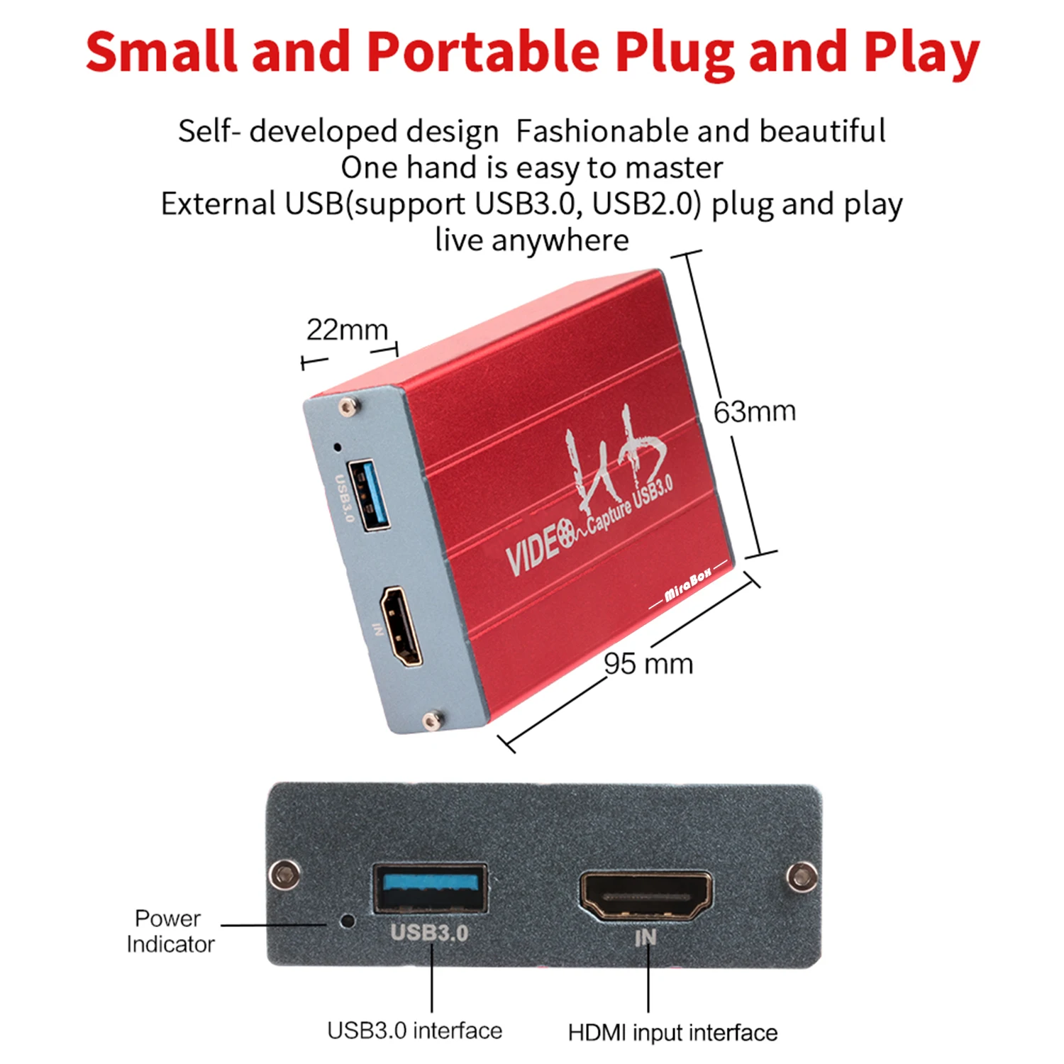 MiraBox Карта видеозахвата с USB3.0 HD 1080 P 60 Гц записывающее устройство Live Streaming для окна