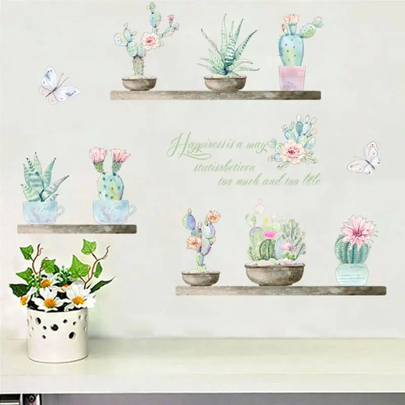 garden potted plants cactus aloe wall stickers home decor living room flower butterfly bonsai decals diy mural art posters | Дом и сад