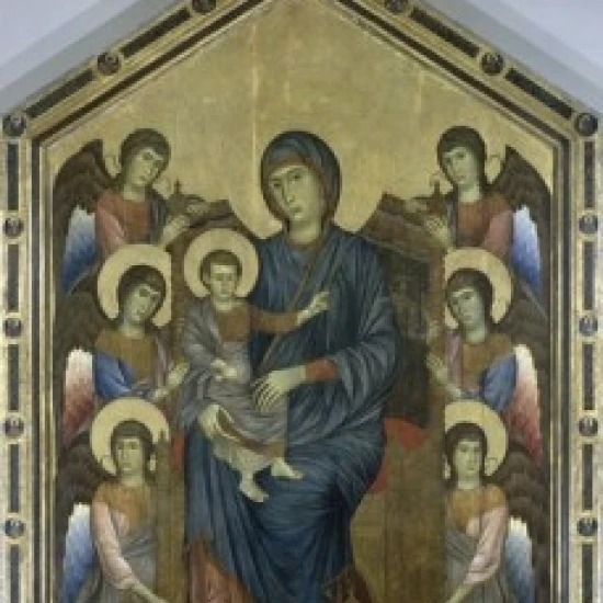 Дева и Христос ребенок в Величестве окружении шести ангелов Cimabue Cenni di Pepe ca1240