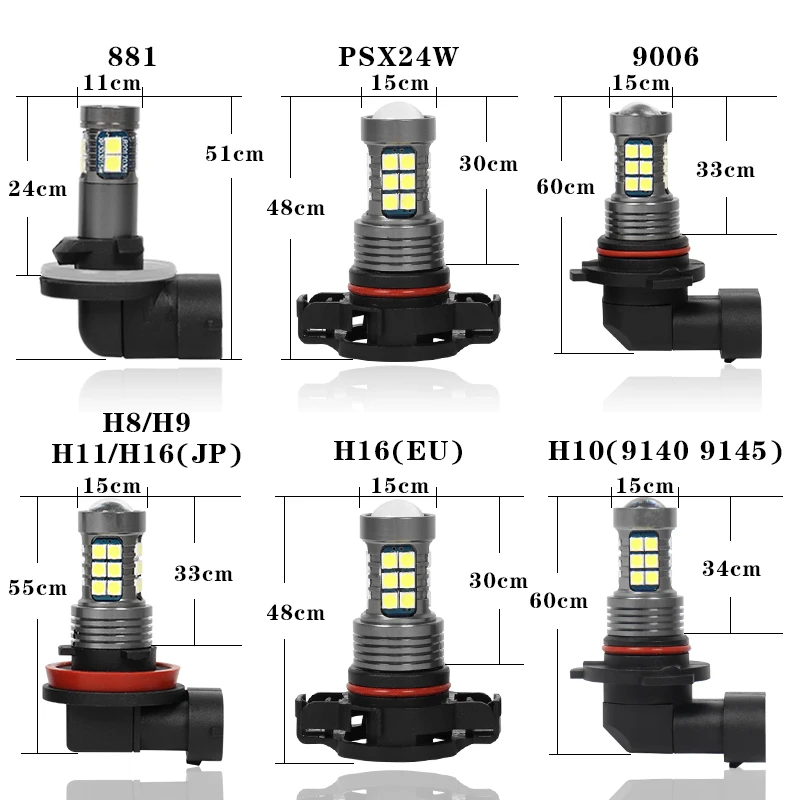2 шт. автомобисветодиодный светодиодные лампы H8 H9 H10 H11 H16 JP EU 5202 9006 HB4 PSX24W H16EU H16JP 12 В |