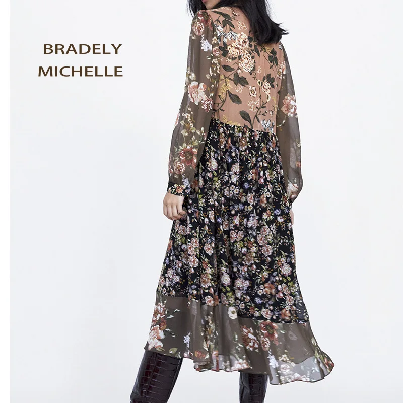 BRADELY Michel vestidos verano 2018 женское летнее платье винтажное до середины икры с длинным