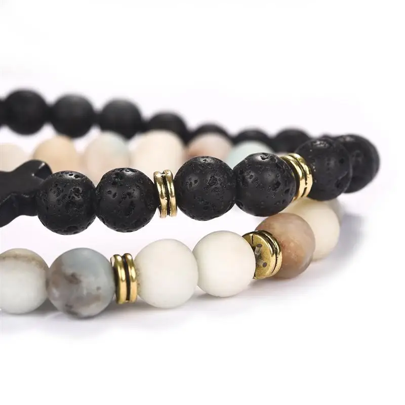 YAKAMOZ Simple Classic Stone Bead Charm Cross Bracelets for Men Handmade Boho Jewelry Gift Prayer Fitness Pulseira Feminina | Украшения и