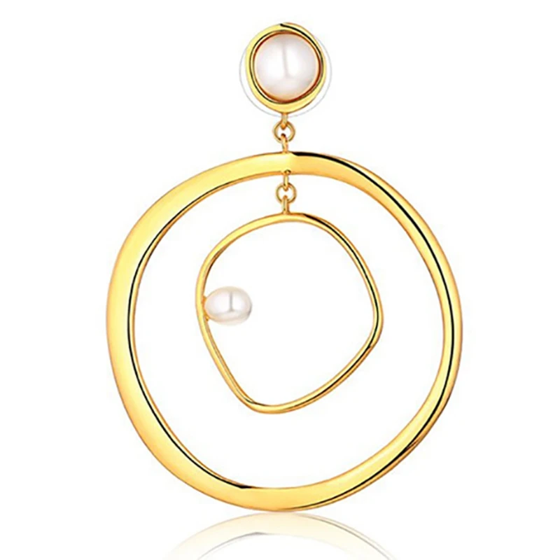 Irregular Double Layered Gold Color Loop Pearl Drop Earrings For Women Ladies Street Style Statement Earring | Украшения и