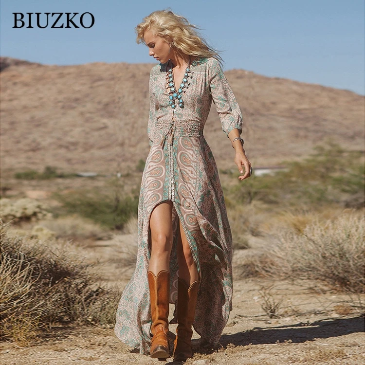 Женское Ассиметричное платье на пуговицах Повседневное с принтом и кисточками