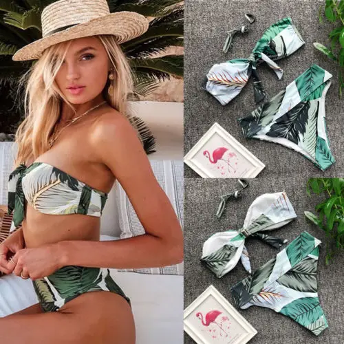 Летний женский купальник с принтом высокая талия бикини пуш ап мягкий